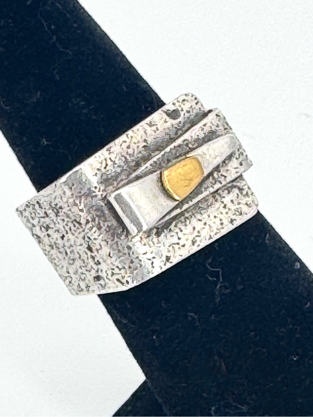 Vintage Estate Sterling Silver Textured Band Ring with Gold Accent